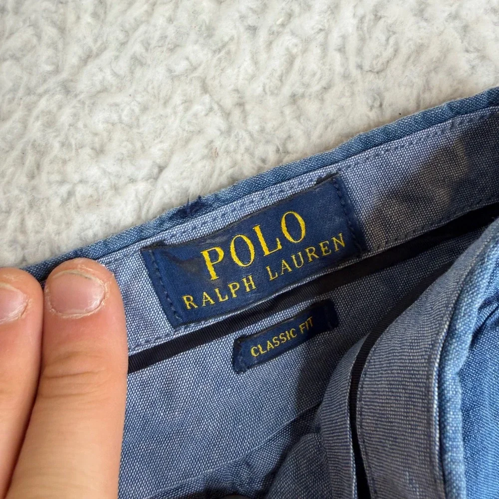 Polo Ralph Lauren Mens 42 Tall Blue 100% Linen Classic Fit Shorts Chambray